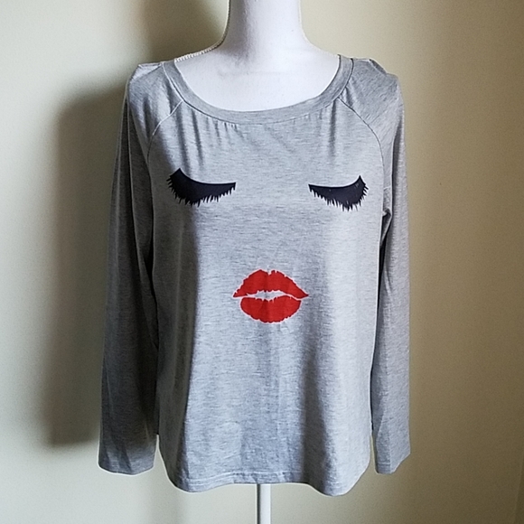 SHEIN Tops - SHEIN Lashes & Lipstick Long Sleeve Tee
